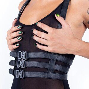 Jungle Tribe Triple Threat 2.0 Black Leather Harness Corset Medium